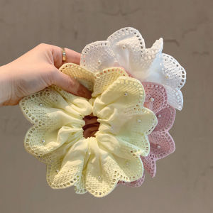 Sweet Pearl Lace Flower Scrunchies High-end Hair Tie Low Ponytail Rubber Band Bun Hair Rope Womens Head Flower Hair Accessories