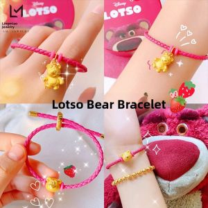 Adjustable Disney Sand Gold Strawberry Bear Bracelet Enamel Charms Couple Rope Non-fading Fashion Jewelry Accessory