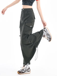 Retro Grey Denim Half Skirt Womens Autumn Winter High Waist Slimming Mid-Length A-Line Bodycon Skirt Korean Style Commute