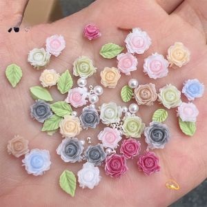 Mixed Sizes Rose And Chrysanthemum 3D Gradient Nail Art Decorations with Beads Pearls And Leaves for Beautiful Nails
