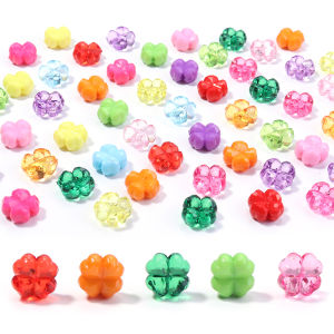 50pcs อะคริลิคสี่กลีบดอกไม้ลูกปัดที่มีสีสัน Four-Leaf Clover ลูกปัดหลวม Spacer ลูกปัดสําหรับเครื่องประดับ DIY ทําสร้อยคอสร้อยข้อมือ