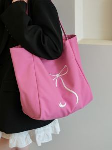 Fashionable Korean Style Canvas Tote Bag with Large Capacity Butterfly Knot for Women New Arrival Summer 2024 Student Commuter Tote Bag