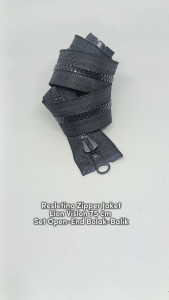 Resleting Zipper Jaket Bolak Balik Merek Lion 75 cm type Gigi Vislon Warna Hitam Model Set Open End Murah Harga Per Biji