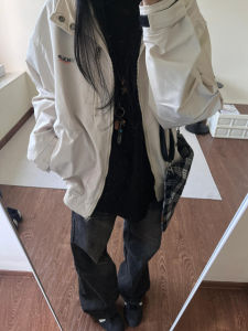 American Retro Womens Jacket Loose Casual Versatile Workwear Style Fall New Design Comfortable Fit Zipper Closure Long Sleeve