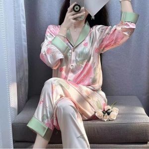 Ice Silk Pajamas Womens Long Short Sleeve Spring & Fall New Arrival Fancy Accessible Luxury Sweet Printing Mesh Red Ins Pants Homewear