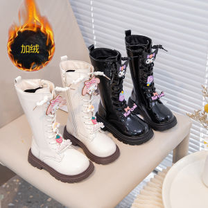 Princess Girls Booties Autumn Winter High Top Martin Boots Fleece Lined Childrens Leather Boots Casual round Toe Flat Bottom