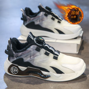 Giày Thể Thao Nam Mùa Đông Chống Trượt Giảm Xóc Lót Lông Cừu Khóa Xoay Trẻ Trung Thời Trang Đế Cao Su Đế Bằng PU