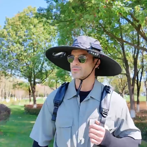 Sun Hat with 2 Solar Fan Mens Womens Fishing Wide Brim Sun Cap for Outdoor Summer Camping Beach USB & Solar Powered