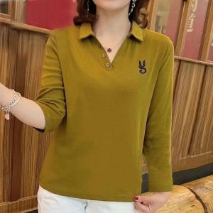 100KG Fat Girl Can Wear High Quality Spring and Autumn Long Sleeve Women Stretch Polo Shirt Casual Fashion Classic Blouse Ladies Internet Celebrity Retro Plain Lapel T-shirt