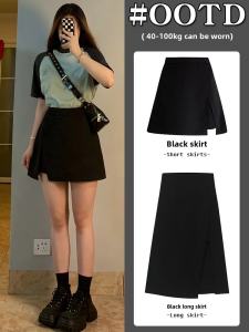 High Waist Asymmetrical Slit A-Line Mini Skirt for Women Spring Summer plus Size Belly Covering Slimming Short Skirt