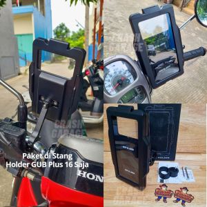 GUB Plus 16 Original Alumunium Alloy Phone Holder HP Motor Full Besi Waterproof Anti Tahan Air Rotasi 360 Derajat Breket HP Sepeda Dudukan Ponsel Ada Lubang Cas Tempat Handphone Penyangga Tatakan