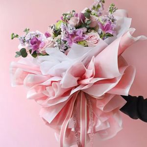 20 Lembar Kertas Buket Bunga Paper Buket Motif Love Abstrak Florist Cellophane kb6021