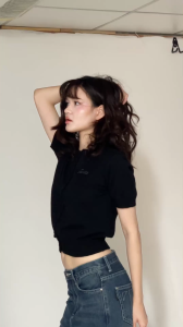 TEMTA - Luna Top - เสื้อไหมพรมแขนสั้น สีดำ สีเทา คาร์ดิแกน คอกลม กระดุมหน้า เสื้อคลุมใส่สบาย แฟชั่น