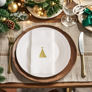 25/50PCS Christmas Tree Gold Foil Linen Feel Dinner Napkins16.9x11.8inch Disposable Eco-Friendly for Elegant PartyCafeEvents