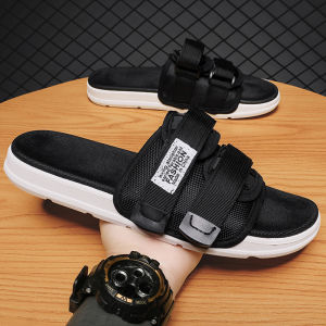 Mens Summer Outdoor Sandals Anti-Slip Couple Beach Shoes Magic Tape Trendy One-Strap Slip-On Casual Comfortable Fabric Slippers