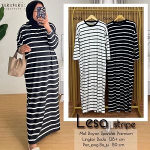 lesa striep gamis dress kaos spandek wanita jumbo fit to XXl terbaru mewah