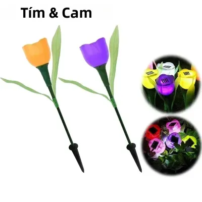 Đèn LED Năng Lượng Mặt Trời Hoa Tulip Đèn Ngoài Trời Chống Nước Sân Vườn Cọc Bãi Cỏ Trang Trí Màu Trắng Ấm Sân Tiệc Chiếu Sáng Tự Cung Cấp Nguồn ABS