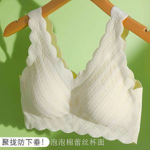 French Style Thin Lace Wireless Bra Womens Underwear Seamless Push up Anti Sagging with Chest Pad Back Beauty Innerwear