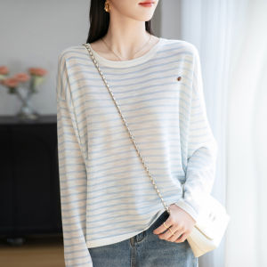 BAIWEISILI | Áo Knit Kích Cỡ Lớn Thời Trang Giảm Cân Chống Nắng Sọc Mới