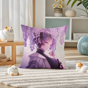 Bandai | Demon Slayer Water Breathing Art Anime Plush Pillow Cover Soft Short Plush Cushion Cover For Sofa Bedroom Home Decor Gift