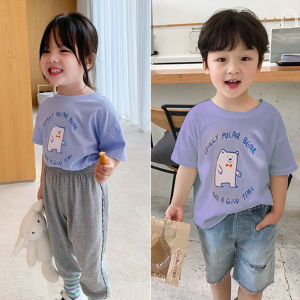 Áo Thun Cotton Tay Ngắn Mùa Hè Cho Bé Gái Phong Cách Mới Thường Ngày Thời Trang Hoạt Hình Cổ Tròn Trẻ Em