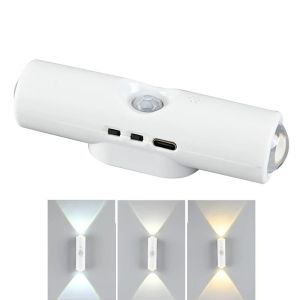 Motion Sensor LED Night Lamp RGB Warmlight Wall Lights Up and Down Lights Tpye-C Rechargeable for Stair Corridor Room Decoration