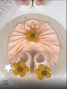 3Pcs/Set Newborn Hat Socks Baby Indian Cap Infant Turban Elastic Girls Headwrap 0-12 Months Cotton