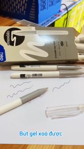 Bút bi gel bấm xoá được mực xanh/đen Deli G161 có gôm tẩy trên nắp bút