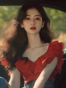 French Style Temperament Beautiful Flying Sleeve Tops Stylish Unique Beautiful Small Shirt Red V-neck Ruffles Shirt for Women