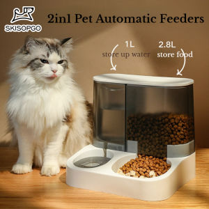 SKISOPGO 2.8L Pet Dog Cat 2in1 Automatic Food Water Feeder Large Capacity Dispenser Puppy Kitty Food Bowls