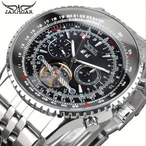 JARAGAR | JARAGAR 034 New Top Brand Retro Automatic Mechanical Watch Stainless Steel Date Tourbillon Hollow Frame Mens Watch Reloj Hombre