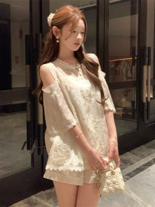 Shalldoer | New Chinese Elegant Laced Off-Shoulder Short Set