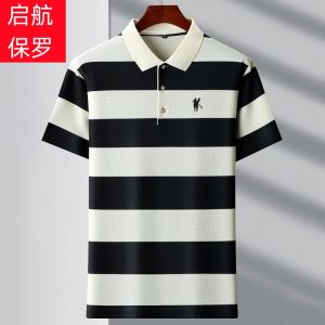 Áo Thun Nam Tay Ngắn Mùa Hè Rộng Rãi Thoải Mái Thêu Sọc Cổ Polo Thời Trang Công Sở Cotton Pha Trộn Trang Phục Công Sở Thường Ngày