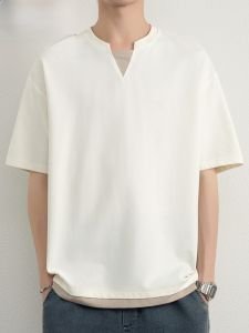 HENGYUANXIANG | Hengyuanxiang Mens Loose Casual Short Sleeve T-Shirt Fashionable Urban Style Breathable Lightweight V-neck Basic Popular Summer Top