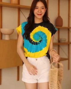 เสื้อแขนกุดไหล่ล้ำมัดย้อม เนื้อผ้า Cotton Semi สี Pastel สดใส T-SHIRTNISTA - Gi-ants