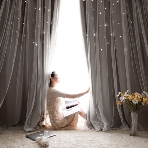 Lumig Star Shape Insulation Curtain 90% Blackout Curtains Hook All-match Curtain Living Room Bedroom Curtains Blinds