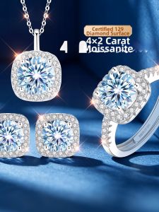 East Beauty | 999 Silver 2 Ct Moissanite Necklace Earring Ring Set