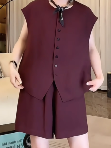 Casual Elegant Anti-Aging Summer Single Button Shirt Shorts Two Piece Set New 2024 Polyester Fiber Round Neck Button Up