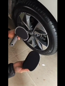 TYRE WAX SPONGE WITH HANDLE Wheel Waxing Polishing Sponge Washing Cleaning Brush Handle Brush Wax