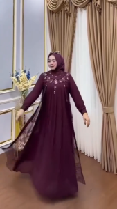 Gamis Tile Terbaru Viral Amara Dres BP Ceruty Babydoll Mix Brukat Aplikasi Payet Mutiara M L XL XXL 3XL Dress Kondangan Wanita Elegan Remaja Kekinian Baju Muslimah Seragaman Keluarga Warna Mahogany Burgundy Tosca Mocca Sage