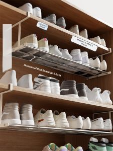 Expandable Shoe Rack Home Use Shoe Cabinet Layered Partition Shoe Support Hanging Basket Storage Shelf Organizer Metal Material