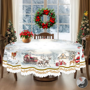 1 Piece Christmas-Themed Printed Tablecloth Vintage Country Farmhouse Style Santa Claus Reindeer Christmas Tree Pattern Design Suitable for Christmas New Years Parties Party Decorations Kitchen Accessories Room and Outdoor Decorations Gifts ...
