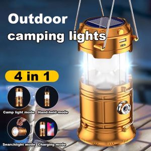 Powerful LED Camping Lantern Outdoor Solar Camp Tent Lamp USB Rechargeable Portable Emergency Lights Stretch Hang Lantern