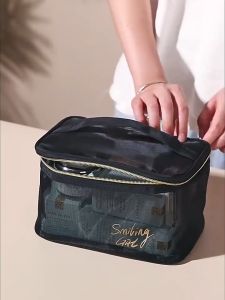 Black Mesh Cosmetic Bag Make Up Pouch Travel Storage Case Women Portable Large Capacity Organizer Travel Storage Bag