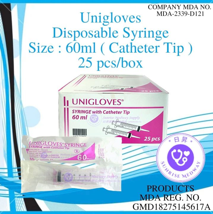 Unigloves Disposable Syringe, 60ml Catheter Tip, 25 pcs/box | Lazada