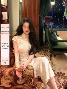 New Chinese Style White Shangri-La Mrs Cheongsam Improved Daily Wear Chiffon Long Skirt Traditional Print A-Line Midi Dress