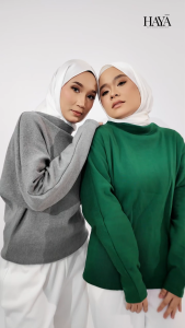 HAYA GROUP (Up to Plus Size) Batwing Blouse Cotton Ribbed Knitted Lenggan Panjang Casual Wanita Stretchable