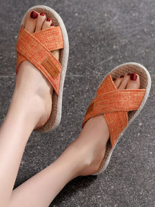 Home Simple Indoor Linen Cotton Cloth Summer Cotton and Linen Slippers Thickened Elderly Non-Slip Beef Tendon Bottom Basin Slippers Couple Slippers