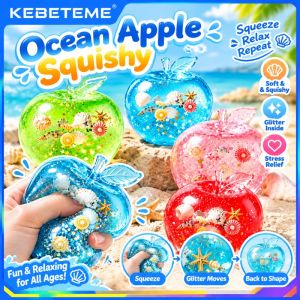 KEBETEME Ocean Apple Squishy Toy Seashell Glitter Stress Ball Soft Maltose Sensory Fidget Cute Desk Decoration Gift For Kids Girls Boys