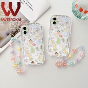 Fashion transparency flower bracelet cream wave phone case For OPPO A52 A92 A1K A54 A16 A54S A74 A55 A94 A98 A17 A17K A16K A16E A77S A77 A93 F9 F11 A38 Camera protection Soft Silicone Shockproof Back cover